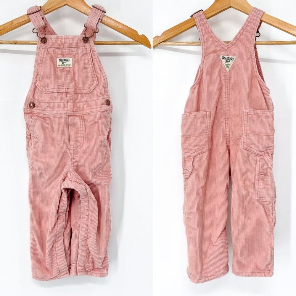 OshKosh Bigosh Corduroy Pink Baby Girl Overalls Bibs 24 Months Toddler